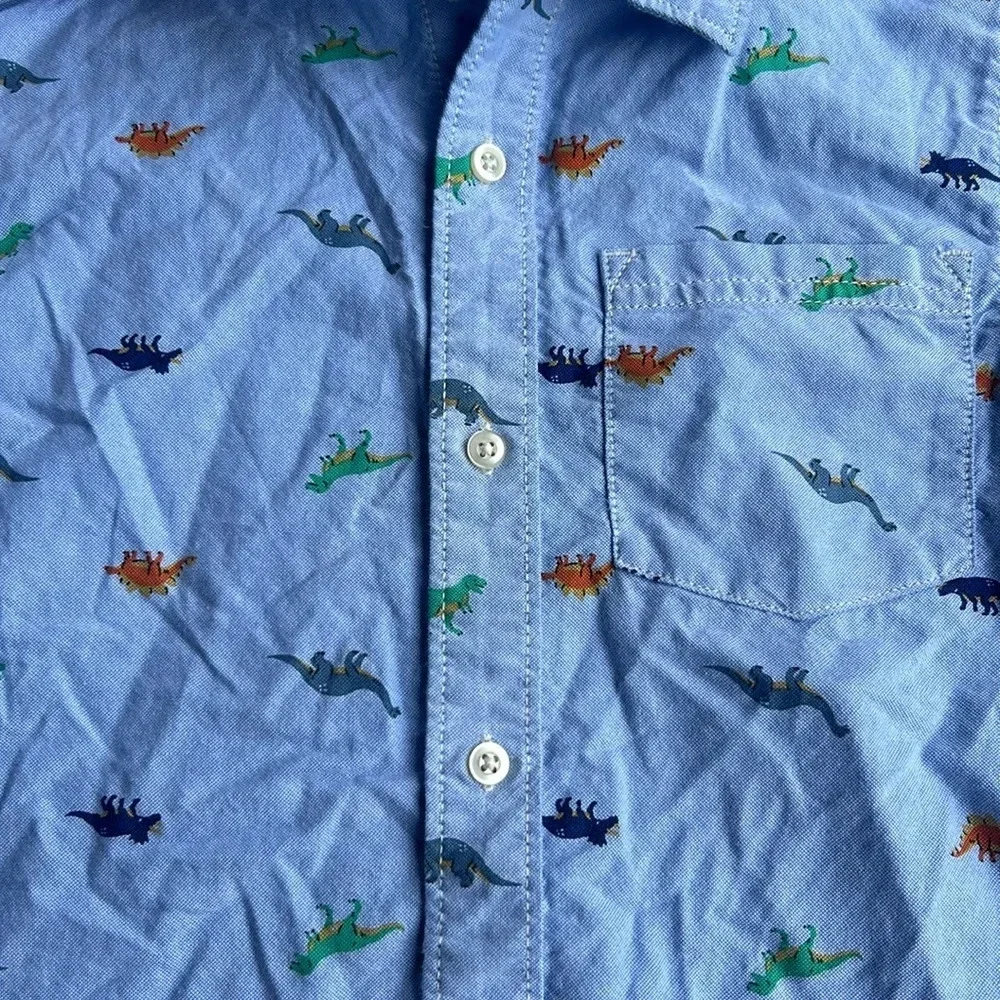 Carter’s Boys Blue Knit w Dinosaur‎ Print Long Sleeve Button Front Shirt Size 8